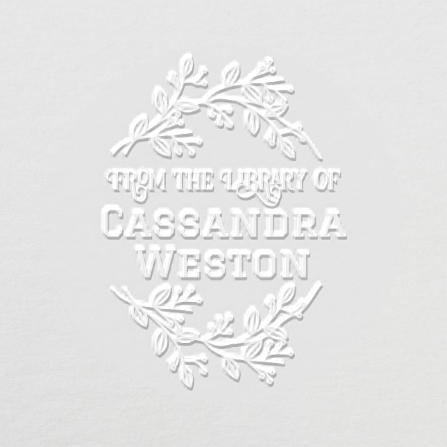 Botanical Wreath Berries Library Book Name Embosser (Design)