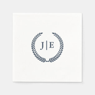 Botanical Wreath Blue Classic Monogram Wedding Napkins