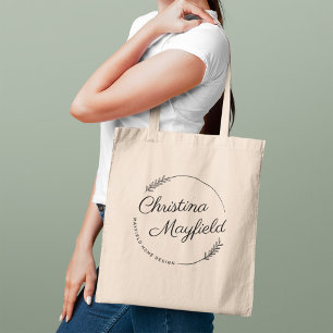 Botanical Wreath Business Name Monogram Tote Bag