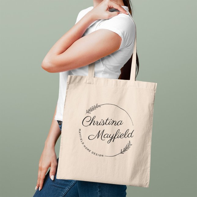 Botanical Wreath Business Name Monogram Tote Bag (Creator Uploaded)