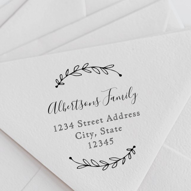 Botanical Wreath Calligraphy Family Name Address Self-inking Stamp (Creator Uploaded)