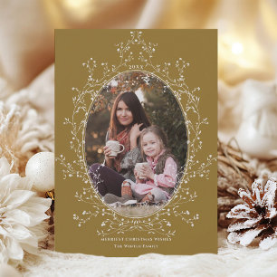 Botanical Wreath Christmas Photo Gold Holiday Card