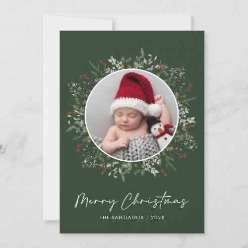 Botanical Wreath Christmas Photo Holiday Card