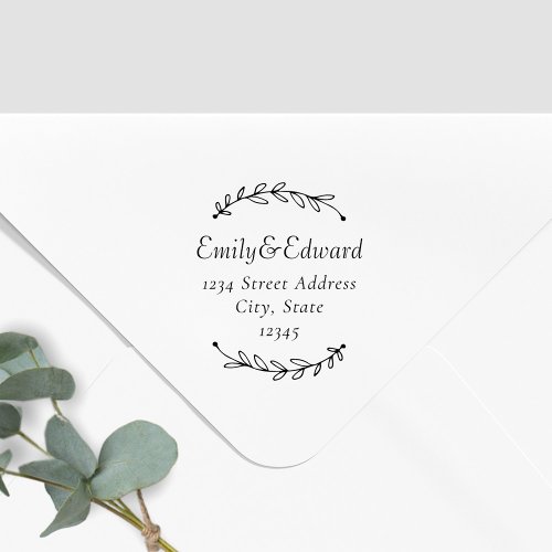 Botanical Wreath Couple Names Wedding Address Rubber Stamp
