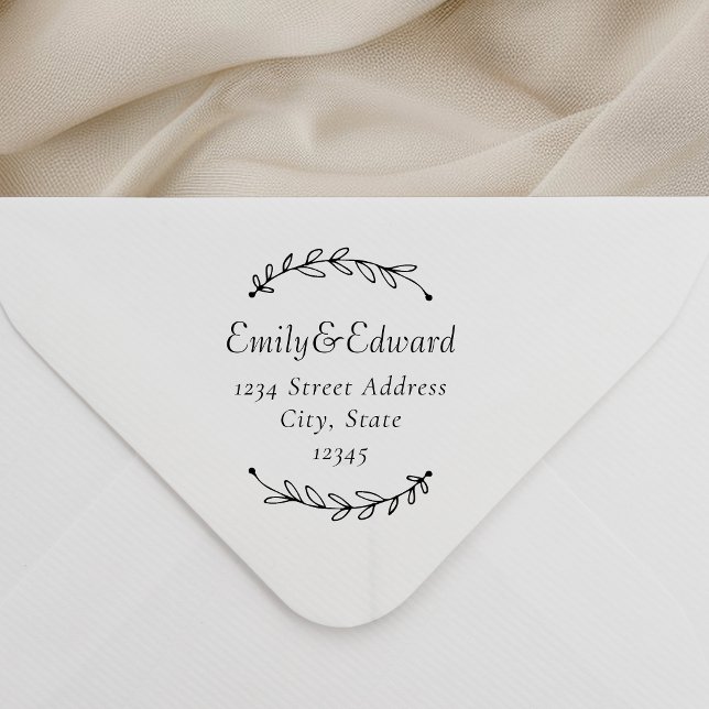 Botanical Wreath Couple Names Wedding Address Self-inking Stamp (Creator Uploaded)