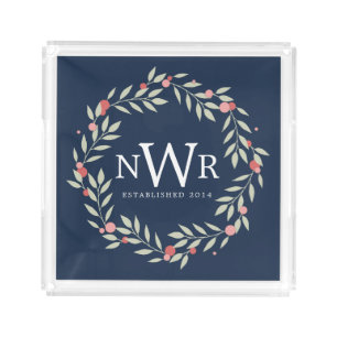 Botanical Wreath   Custom Monogram Acrylic Tray