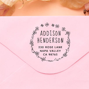 Botanical Wreath Custom Name & Return Address Rubber Stamp