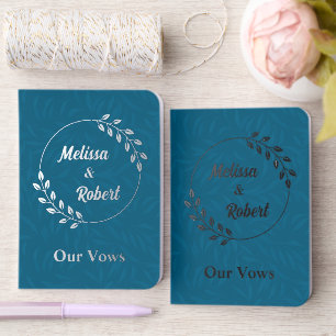 Botanical Wreath Custom Names Blue Wedding Foil Vow Books
