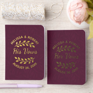 Botanical Wreath Custom Names Burgundy Wedding Foil Vow Books