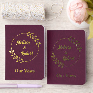 Botanical Wreath Custom Names Burgundy Wedding Foil Vow Books