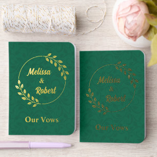 Botanical Wreath Custom Names Green Wedding Foil Vow Books