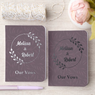 Botanical Wreath Custom Names Purple Wedding Foil Vow Books