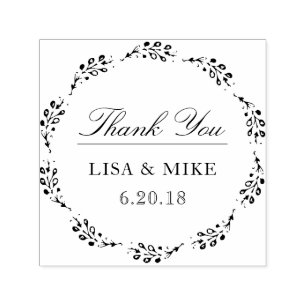 Botanical Wreath Custom Wedding Favor Thank You Self-inking Stamp