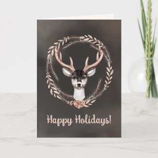Botanical Wreath Deer Modern Watercolor Christmas 