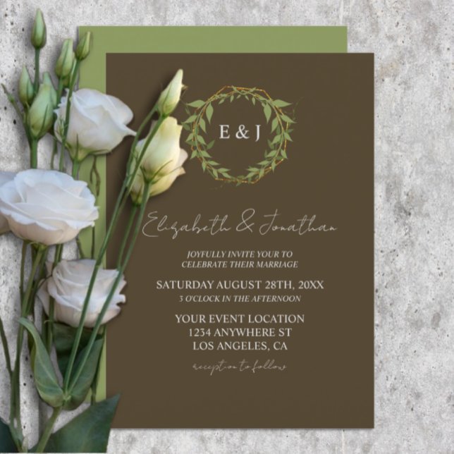 Botanical Wreath Earth Tone Wedding Invitation (Creator Uploaded)
