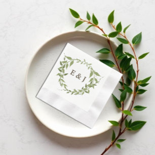 Botanical Wreath Earth Tone Wedding Napkins