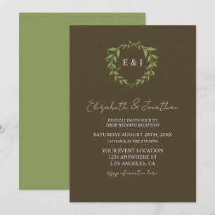 Botanical Wreath Earth Tone Wedding Reception Invitation