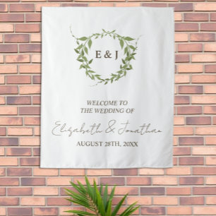 Botanical Wreath Earth Tone Wedding Tapestry