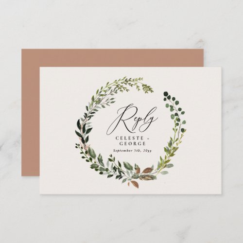 Botanical wreath elegant wedding reply RSVP card