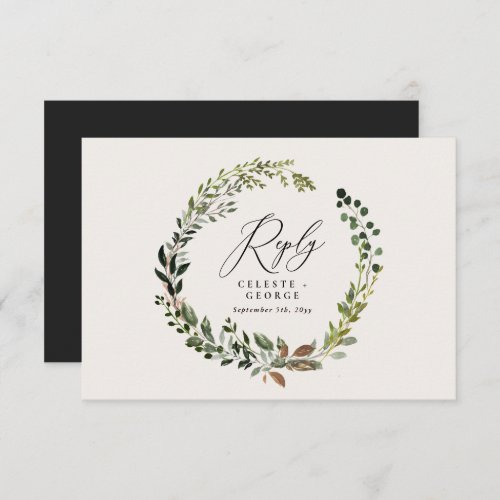 Botanical wreath elegant wedding reply RSVP card