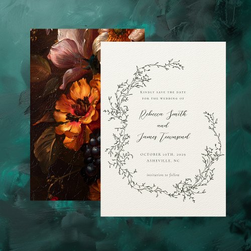 Botanical Wreath Fine Art Painting Fall Wedding Save The Date