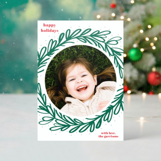 Botanical Wreath Frame Letterpress Photo Cards (Front (Into))