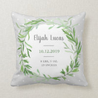 Botanical Wreath | Gender Neutral Baby Birth Stats Throw Pillow