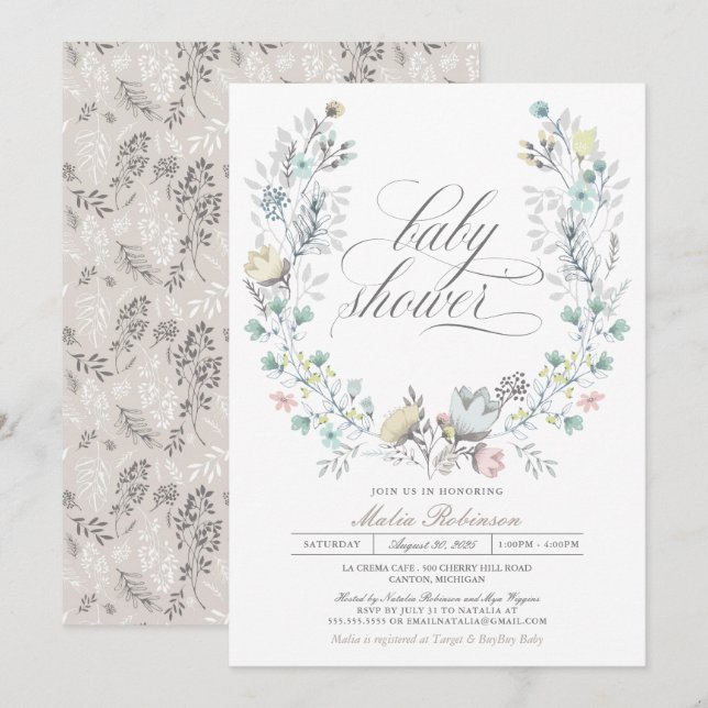 Botanical Wreath | Gender Neutral | Baby Shower Invitation (Front/Back)