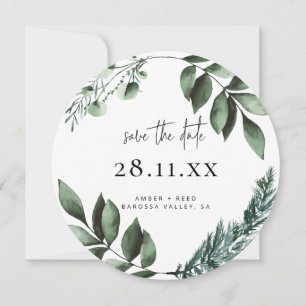 Botanical Wreath Greenery Circle Round Save The Date