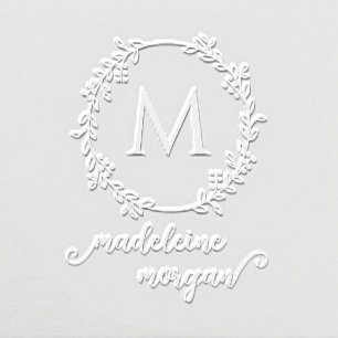 Botanical Wreath Initial and Name Monogram Embosser