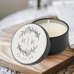 Botanical Wreath Initials Wedding Mini Candle Favors