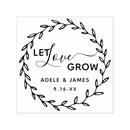 Botanical Wreath Let Love Grow Wedding Self_inking Stamp