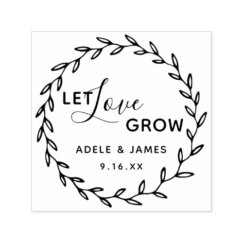 Botanical Wreath Let Love Grow Wedding Self_inking Stamp