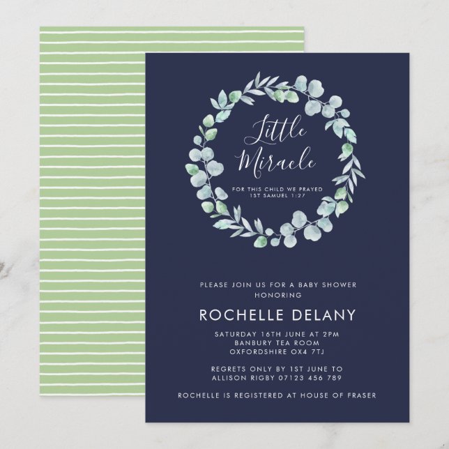 Botanical Wreath Little Miracle Baby Shower Invitation (Front/Back)