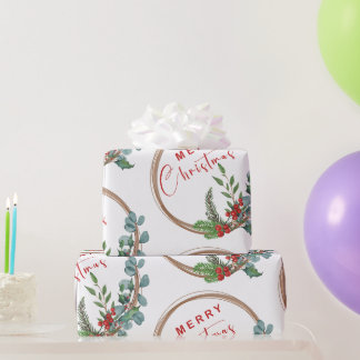 Botanical Wreath Merry Christmas Wrapping Paper