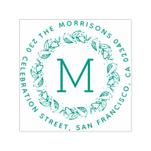Botanical Wreath Monogram Round Return Address Self-inking Stamp