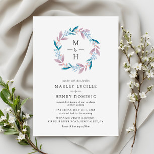 Botanical Wreath Monogram Spring Garden Wedding Invitation