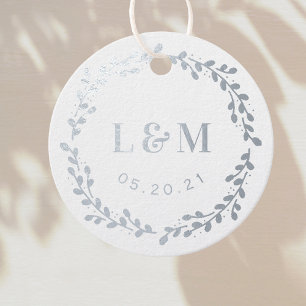 Botanical Wreath Monogram Wedding Round Foil Favor Tags