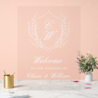 Botanical Wreath Monogram Wedding Welcome Acrylic Sign