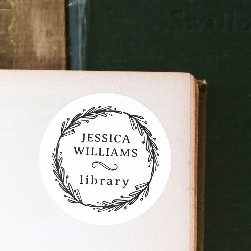 Botanical Wreath Personal Library Name Bookplate