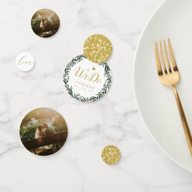 Botanical Wreath Personalized Gold Wedding Table Confetti (Group)