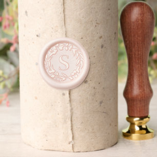 Botanical Wreath Single Initial Pale Pink Wax Seal Stamp