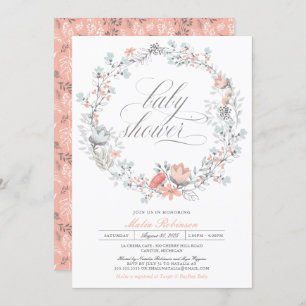 Botanical Wreath Spring Floral Girl Baby Shower Invitation