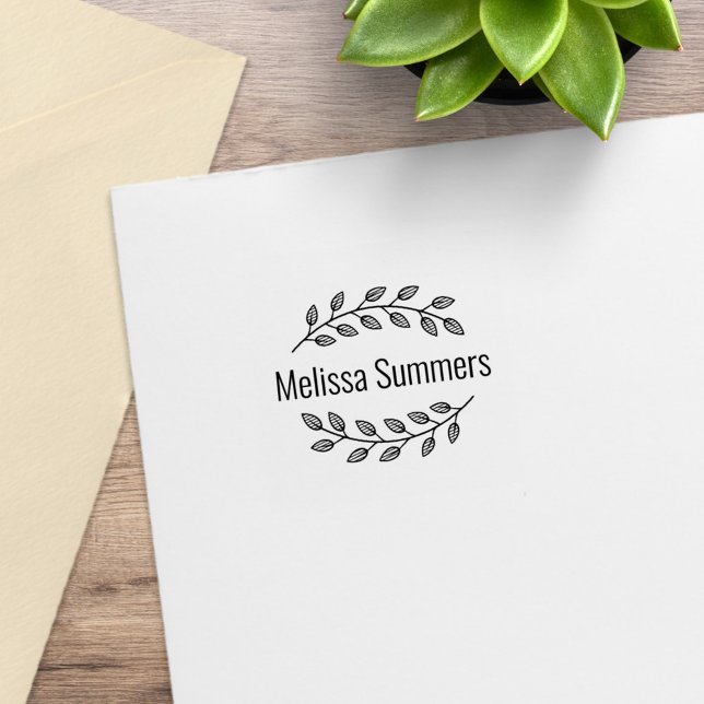 Botanical Wreath Top Bottom Branch Custom Name 1x1 Rubber Stamp (Creator Uploaded)