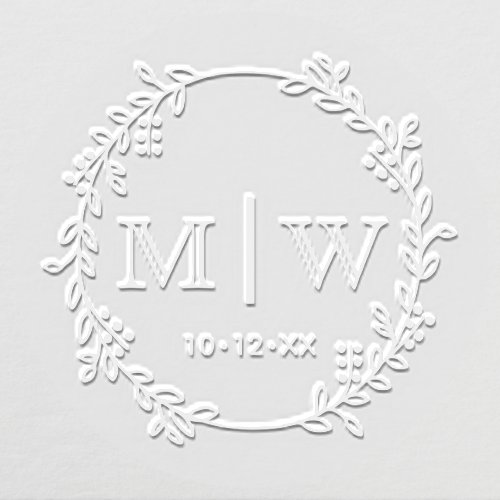 Botanical Wreath Two Initial Wedding Monogram CO Embosser