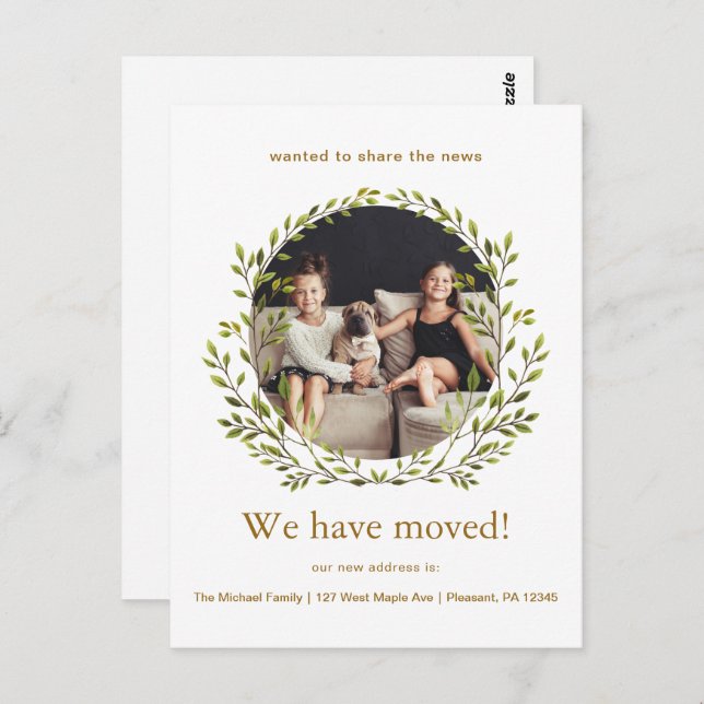 Botanical Wreath We Have Moved New Address Photo Postcard (Front/Back)