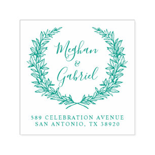 Botanical Wreath Wedding Names Return Address Self-inking Stamp