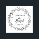 botanical wreath wedding rubber stamp<br><div class="desc">modern handwritten script and a botanical wreath. The text and colors can be personalized.</div>