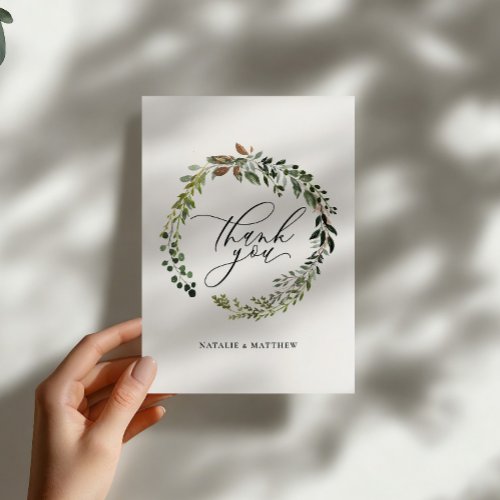Botanical Wreath Wedding Thank You Watercolor Card