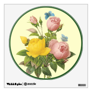 Botanical Yellow and Pink Roses with Butterflies Wall Sticker